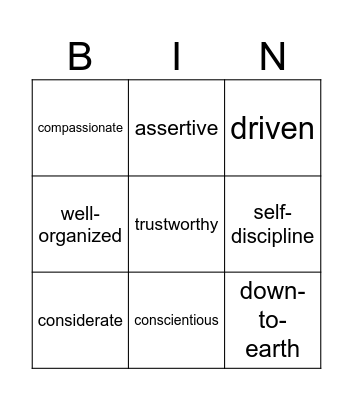 personalities Bingo Card