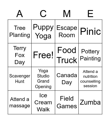 ACME UNION BINGO Card