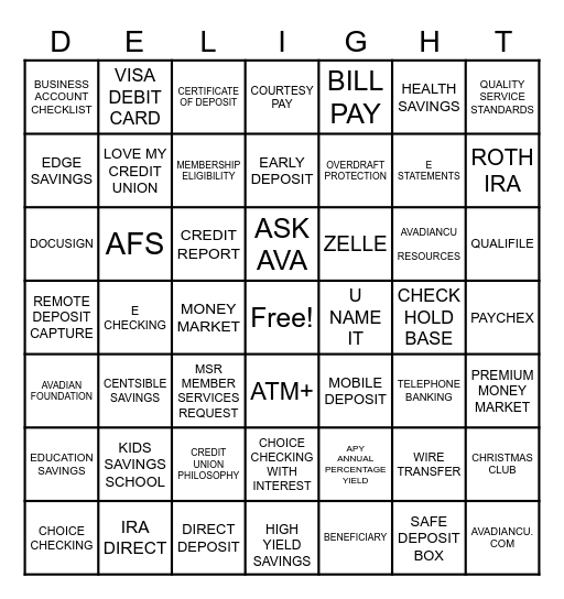 AVADIAN Bingo Card