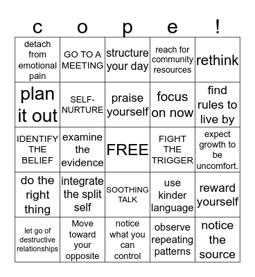 Coping Skills Bingo Card