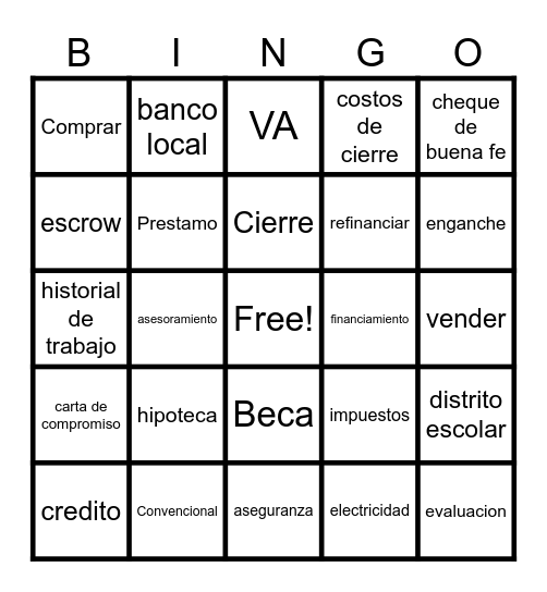 Compra Tu Casa Bingo Card