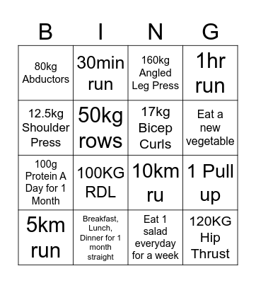 Fitness Bingo Card