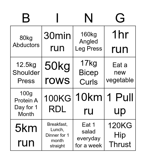 Fitness Bingo Card