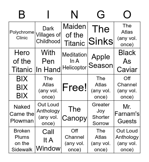 The Bookstore of MWC Press Bingo Card