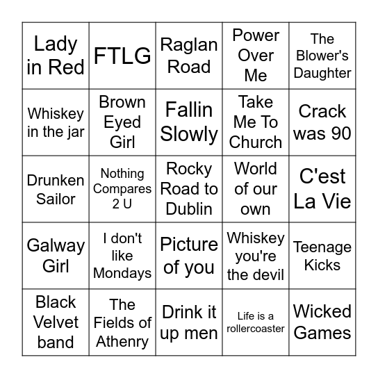 DJ BINGO (IRISH SONGS) Bingo Card