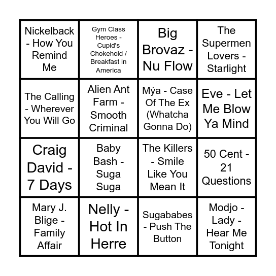 Music Bingo - Round 2 - So Fresh Edition Bingo Card