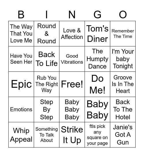 90s Hits Bingo Card