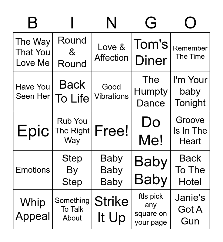 90s Hits Bingo Card