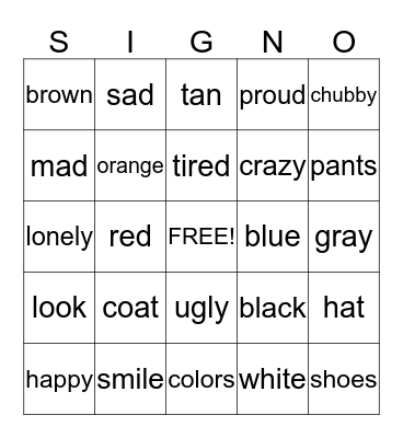 Chpt. 7 ASL 1 Bingo Card