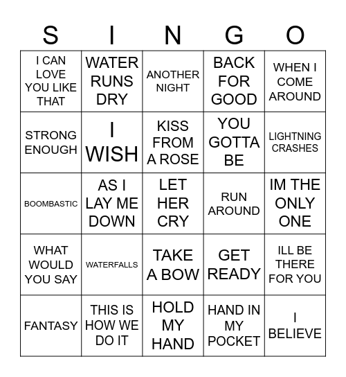 901 POP HITS 1995 Bingo Card