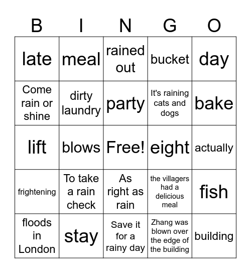 idioms Bingo Card
