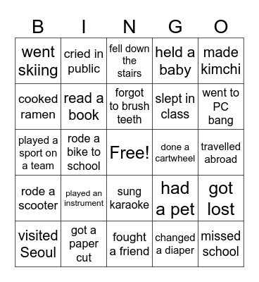 Have You Ever Bingo Card