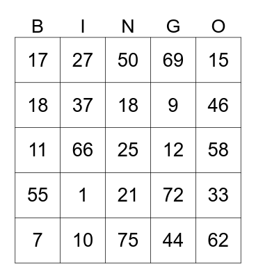 Micchon's Bingo Card