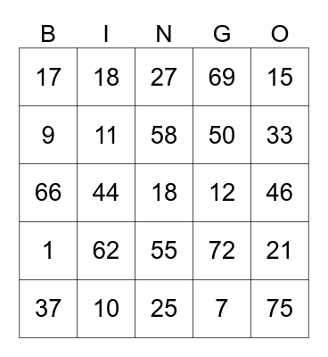 Micchon's Bingo Card