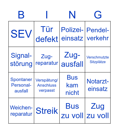 Public Transport Fails Bingo Card