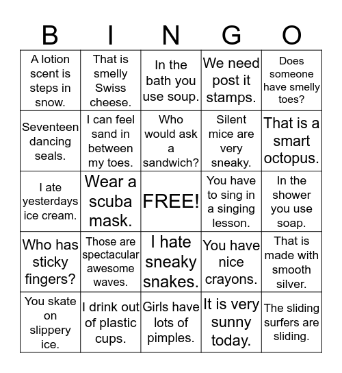 S SENTENCES Bingo Card