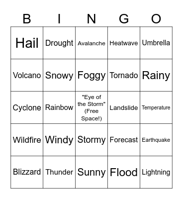 Weather & Natural Disasters Bingo Card