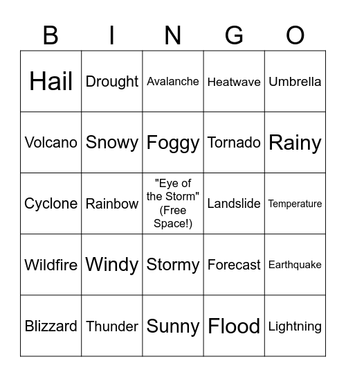 Weather & Natural Disasters Bingo Card