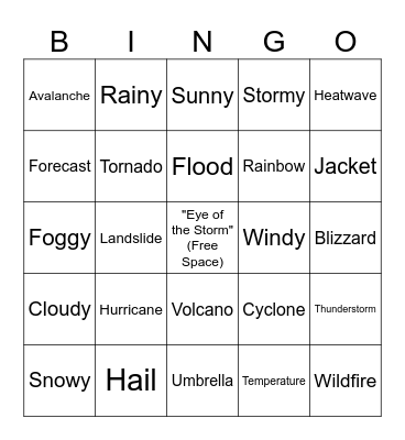 Weather 3 Bingo Card