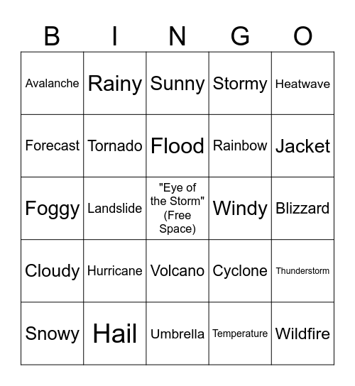 Weather 3 Bingo Card