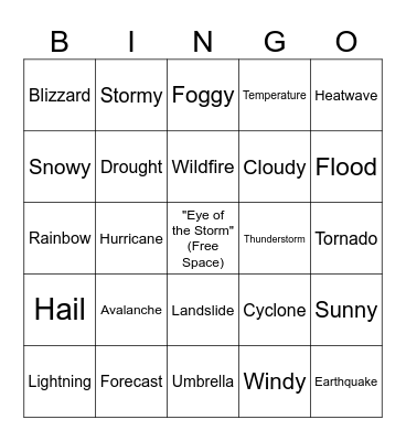 Weather 4 Real Bingo Card