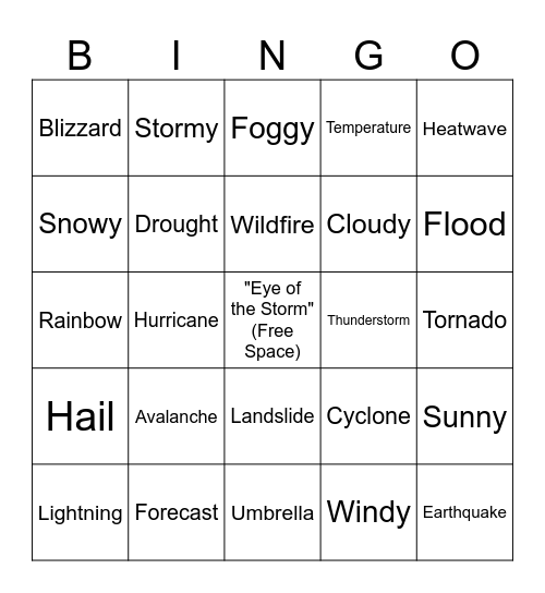 Weather 4 Real Bingo Card