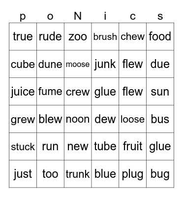 long/short u Bingo Card