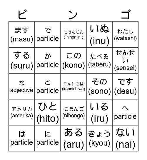 ビデオビンゴ Bingo Card