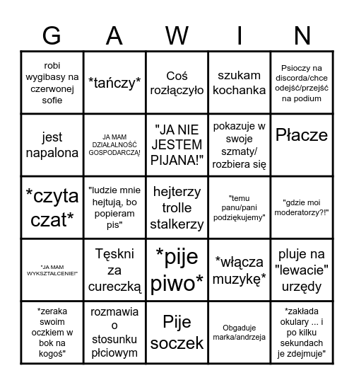 ELA GAWIN - BINGO LIVE Bingo Card