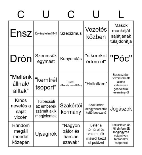 Cucu Bingó Bingo Card