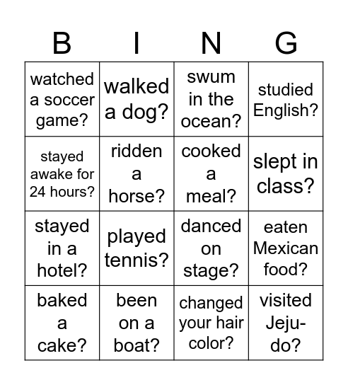 Have you ever... Bingo Card
