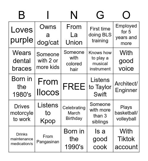 FILIPINO HUMAN BINGO Card