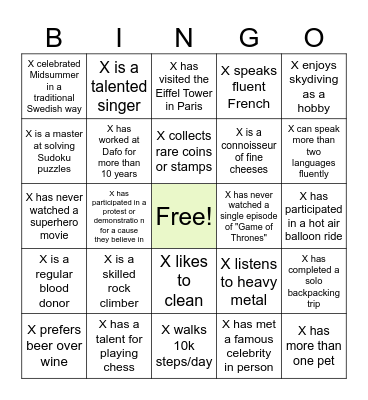 DAFO Vehicle Bingo Card