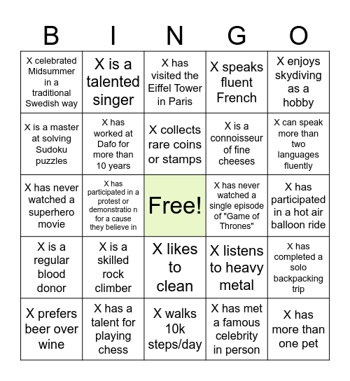 DAFO Vehicle Bingo Card