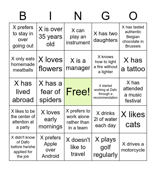 DAFO Vehicle Bingo Card