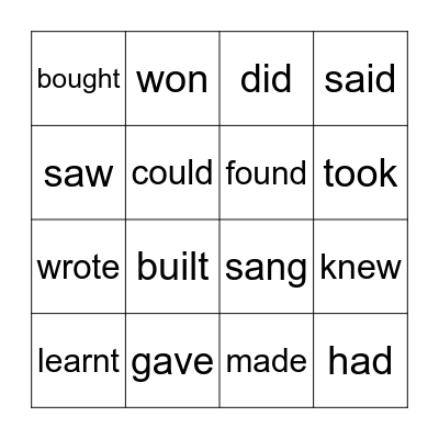 Irregular verbs Bingo Card