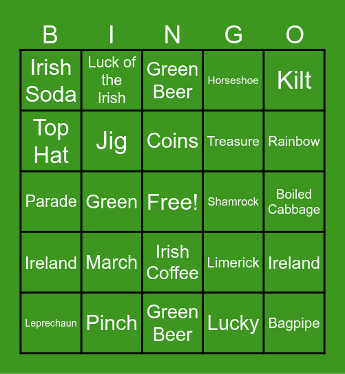 St. Patrick's Bingo Card