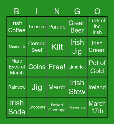 St. Patrick's Day Bingo Card