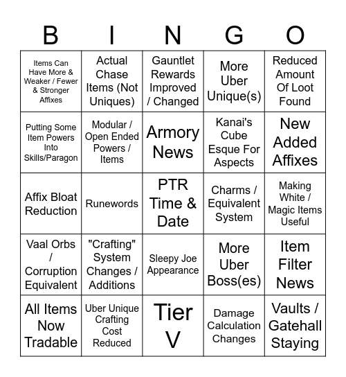 S4 PTR / Itemization Stream Bingo Card