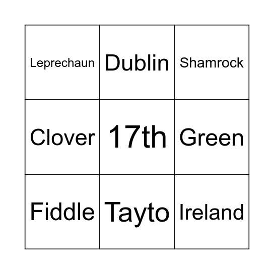 St Patricks Sales Day Bingo Card