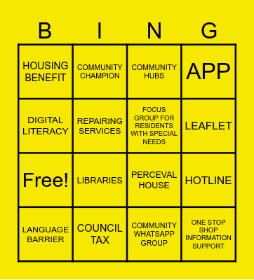 Ealing Bingo Card