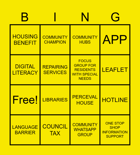 Ealing Bingo Card