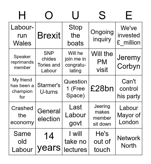 PMQs Bingo Card