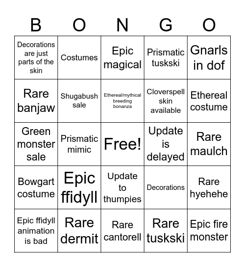 Cloverspell 2024 Bingo Card