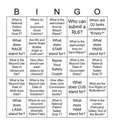 SAFETY BINGO Card