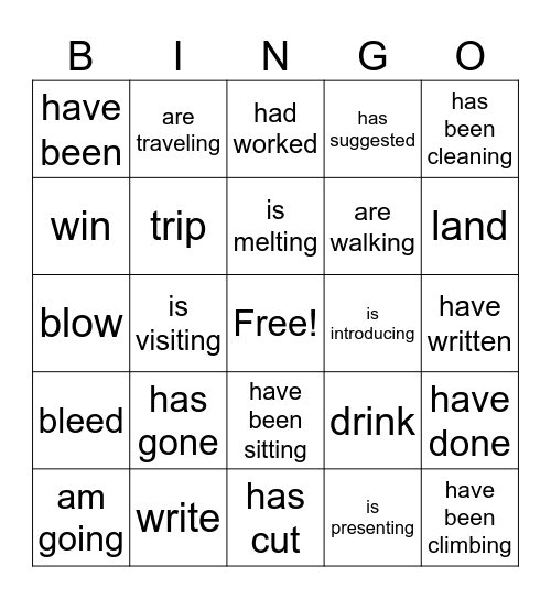 Present Tense Bingo Card