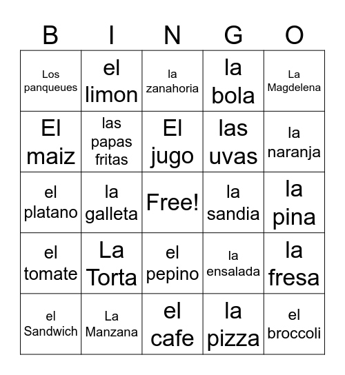 La Comida Bingo Card