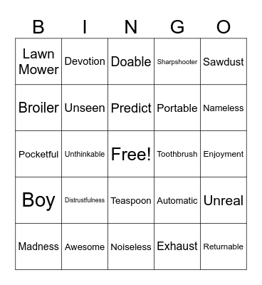 SRP Bingo Card