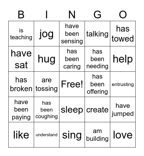 Present Tense Bingo Card