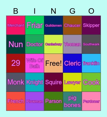 Canterbury Tale Bingo Card
